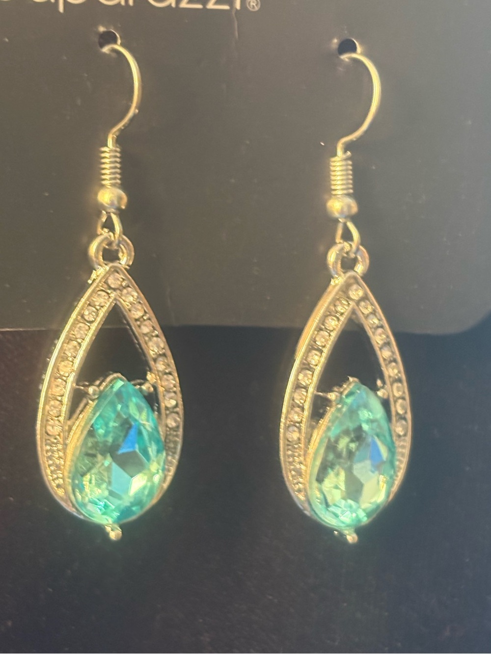 Paparazzi Teardrop Crystal Dangle Earrings - Aqua